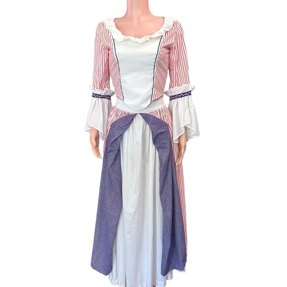 Handmade Patriotic Colonial 2-Piece Costume Dress Stars & Stripes Bell Sleeves